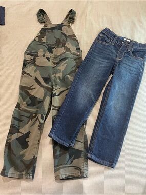 Old Navy Camo Overalls and Blue Jeans Set